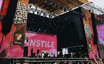 a stage with a band playing